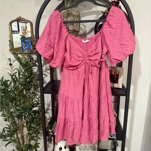 Lush Pink Mini Dress puff sleeves size medium
